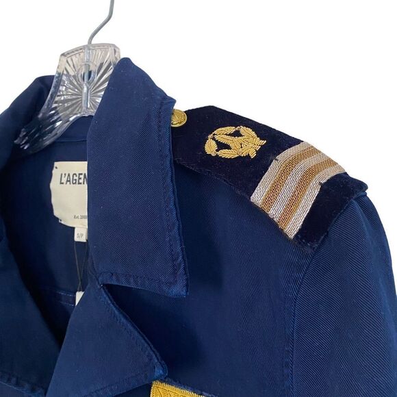 L’AGENCE Eisenhower Navy Military Crop Jacket Epaulettes Sz S NWT - Picture 4 of 12